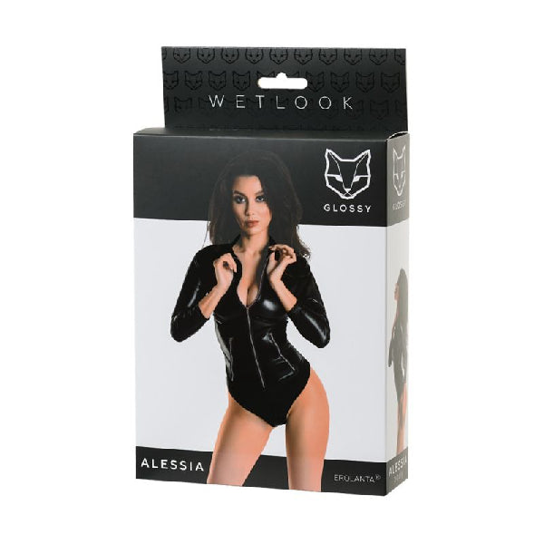Glossy Wetlook Bodysuit w Zip Alessia