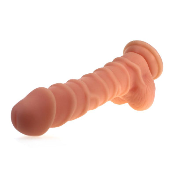 Realistic Dildo Ridged Shaft w Balls Flesh