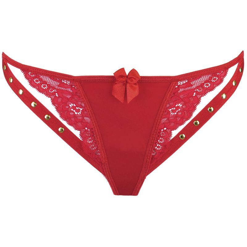 Microfiber and Lace G-String with Studs