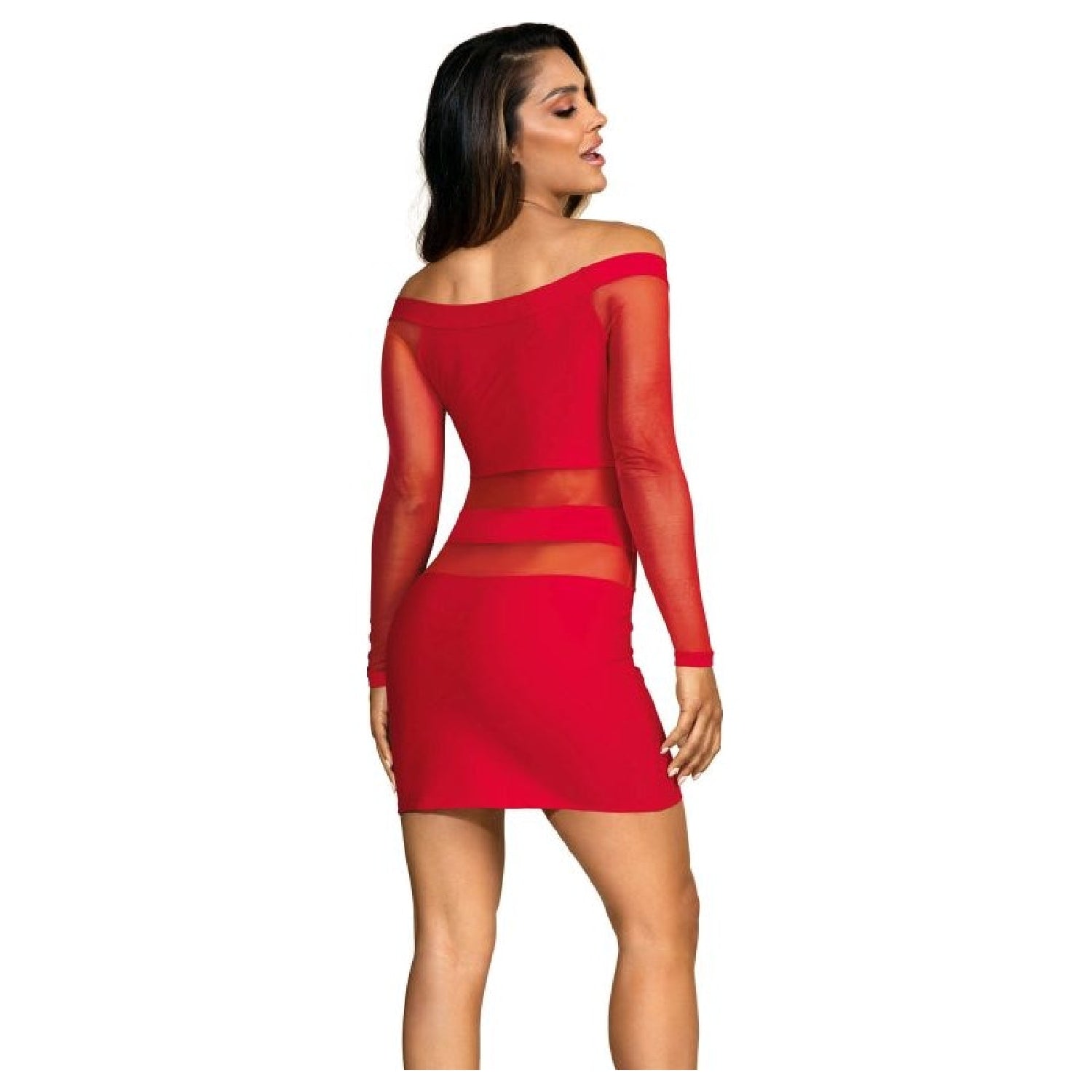 Off The Shoulder Mesh Panel Dress Red