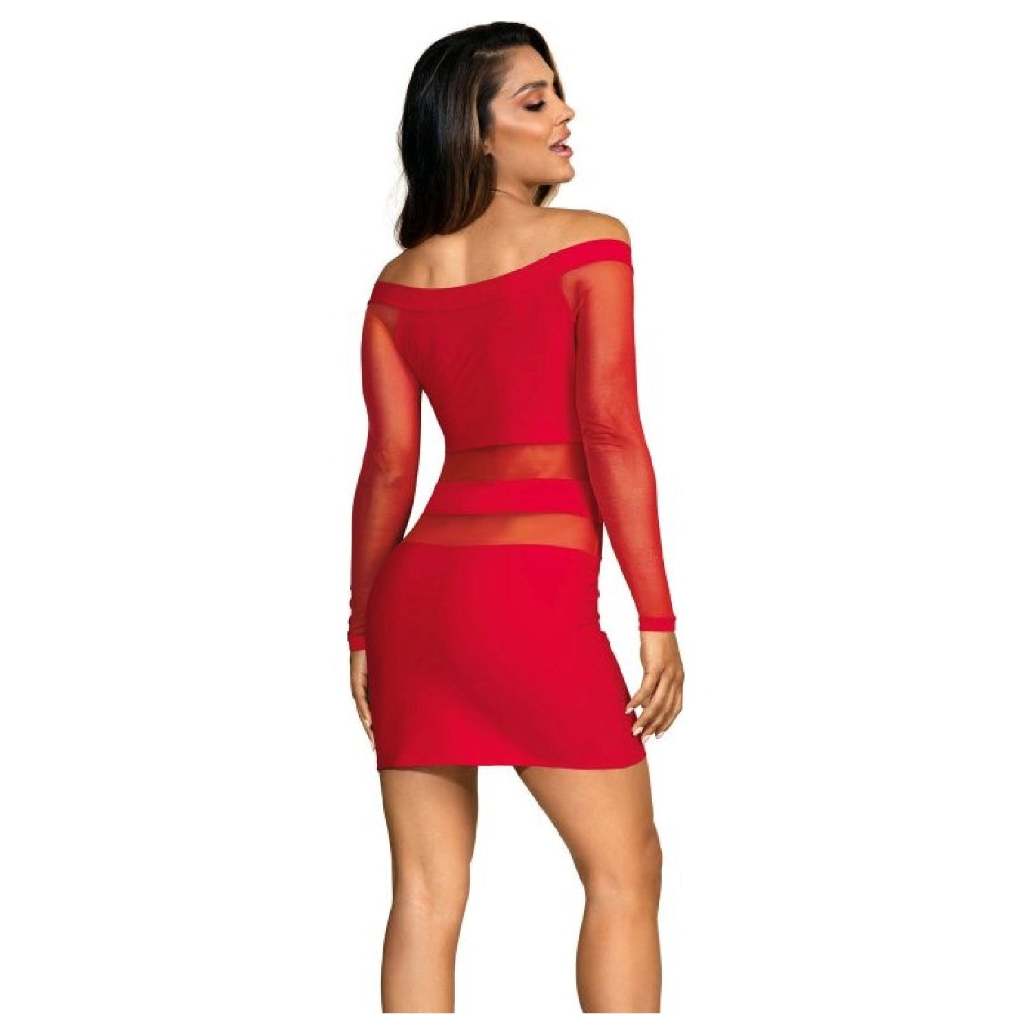 Off The Shoulder Mesh Panel Dress Red