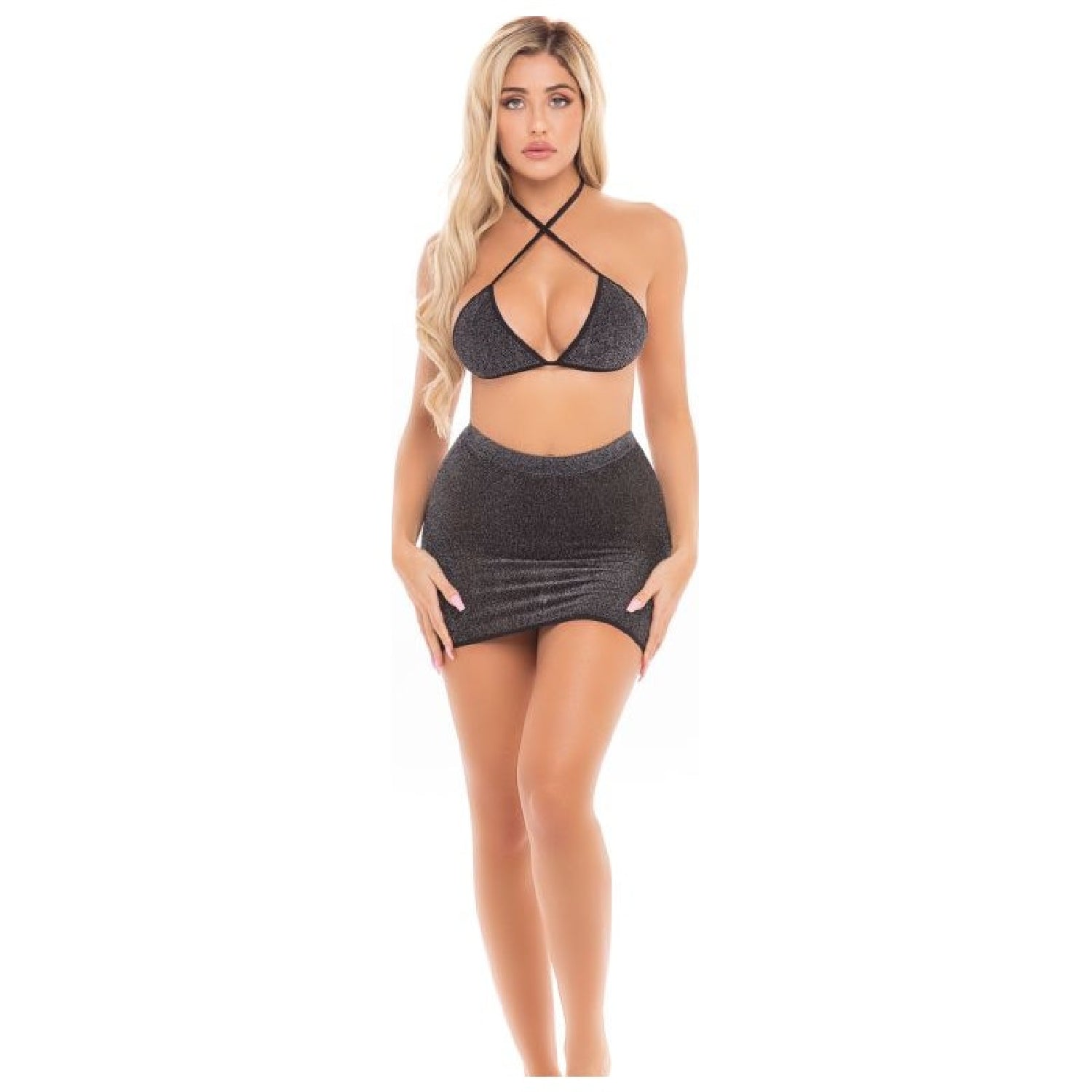 Cherry 2 Pc Skirt Set Black