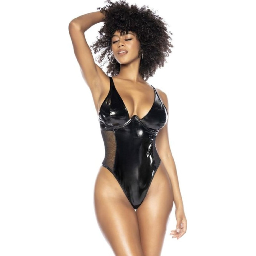 Wet Look Vinyl Bodysuit Black